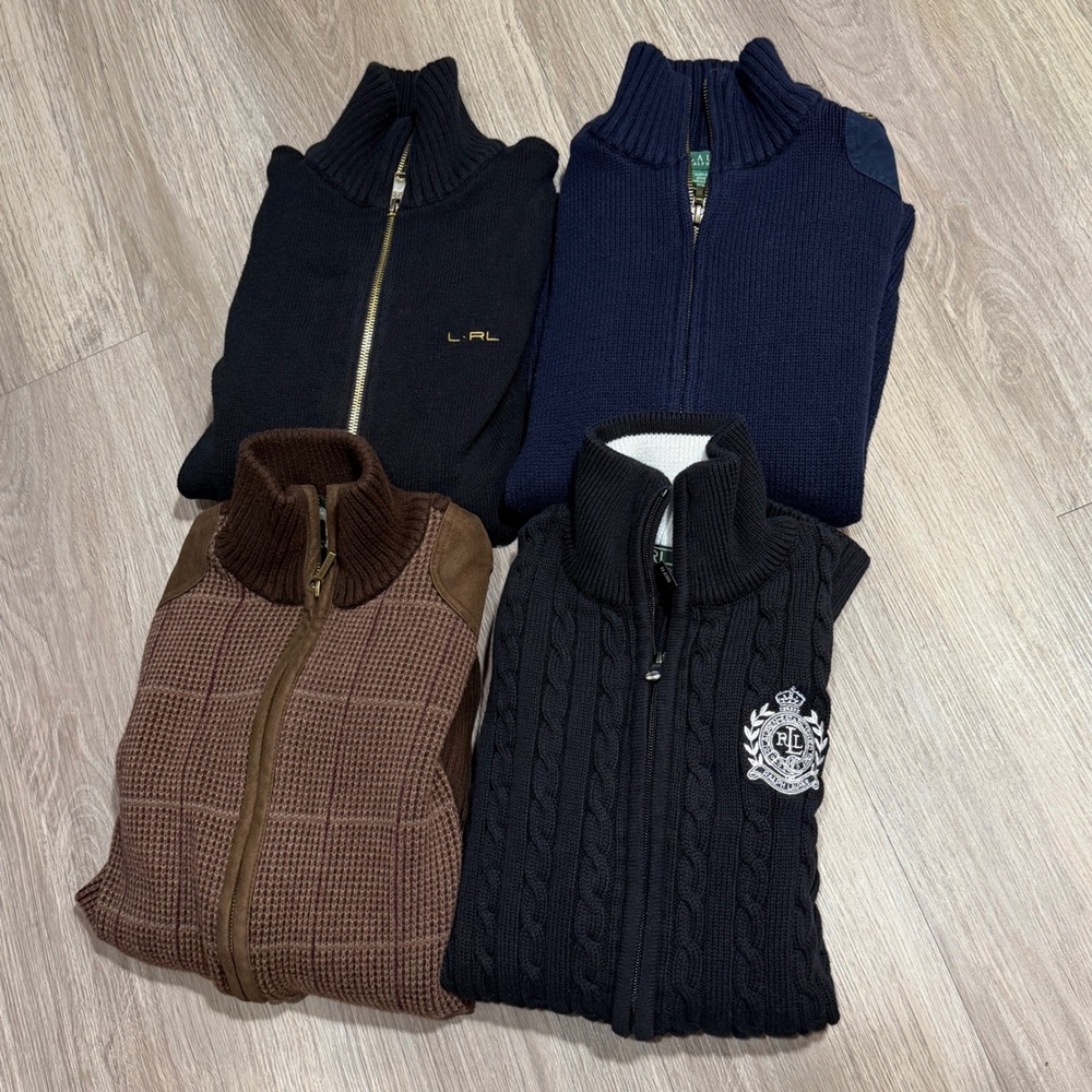 Lauren Ralph Lauren Sweaters Women M Multi Full Zip Cotton Knit Bundle Lot of 4